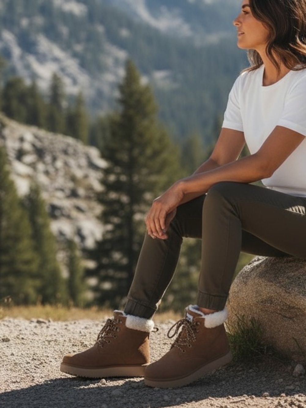 Magellan Outdoors Women's Platform Lace Up Cozy Boots Ankle Hiking Casual New